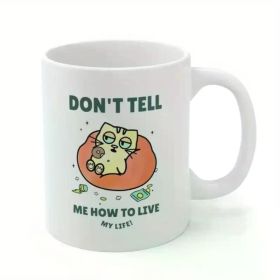 Luxurious and Practical Ceramic Coffee Mug - Unique Relatable Design with Cartoon Cat and Fish Bone Illustration