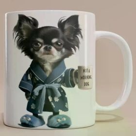 Funny 'Not Morning Dog' Chihuahua Ceramic Coffee Mug | 11oz with C-Shaped Handle | Cute Dog Lover Gift for Coffee