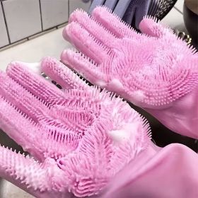 1pair Kitchen Silicone Dishwashing Gloves; Housework Cleaning Waterproof Insulation Magic Gloves; Dishwashing Brush (Material: Silica Gel, Color: green)
